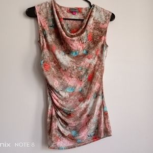 Vince Camuto watercolor ruched cowl neck top XS